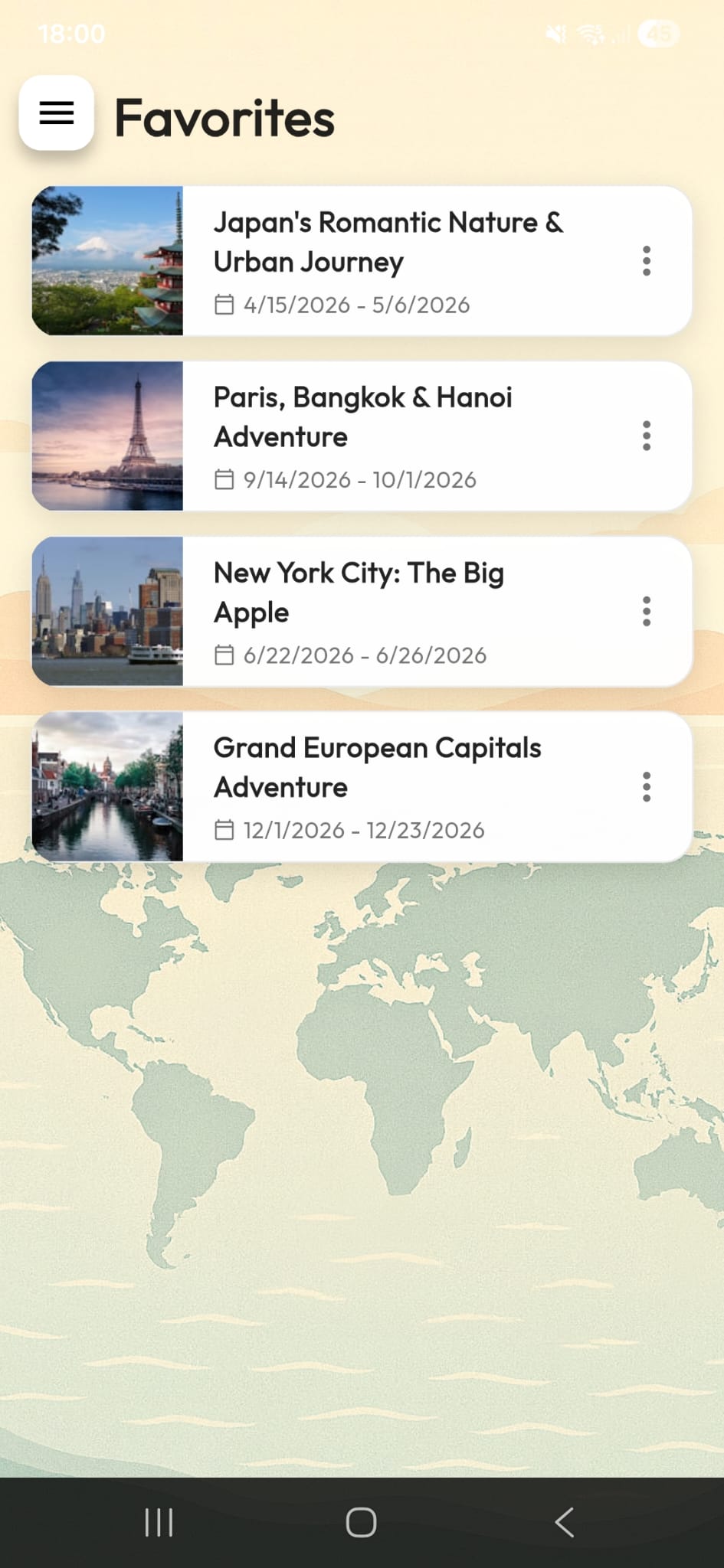 Favorites screen